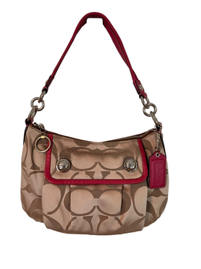 Coach Poppy Signature Sateen Groovy Shoulder Bag Khaki Magenta Y2K Barbiecore